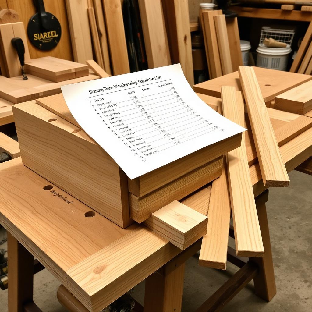 Starter woodworking projects with cut lists on a workbench