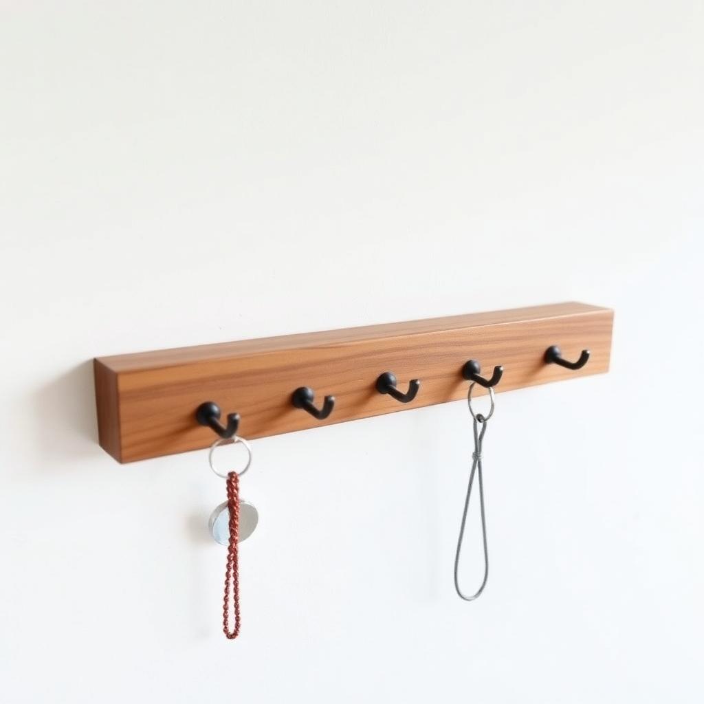 Wooden key holder wall mounted with hooks